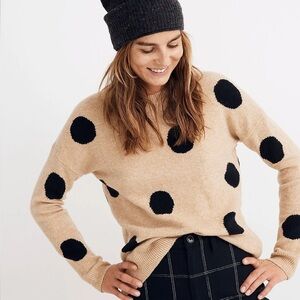 Madewell Dot Graystone Pullover Sweater Coziest Yarn Tan Black Wool Size Small